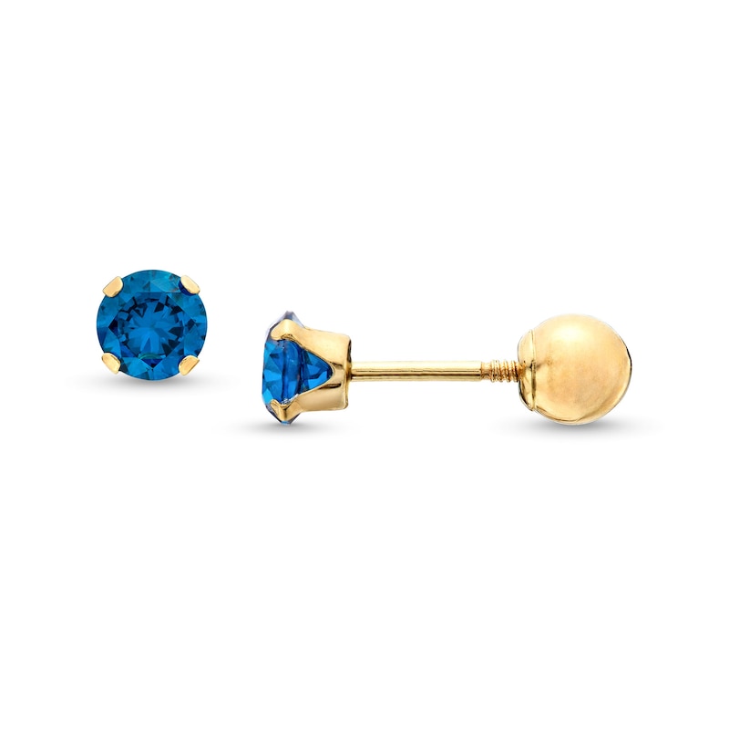 Child's 4.0mm Deep Blue Cubic Zirconia Solitaire Stud Earrings in 14K Gold|Peoples Jewellers