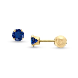 Child's 4.0mm Dark Blue Cubic Zirconia Solitaire Stud Earrings in 14K Gold