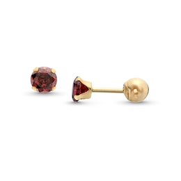 Child's 4.0mm Dark Red Cubic Zirconia Solitaire Stud Earrings in 14K Gold