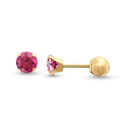 Child's 4.0mm Red Cubic Zirconia Solitaire Stud Earrings in 14K Gold