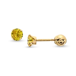 Child's 4.0mm Yellow Cubic Zirconia Solitaire Stud Earrings in 14K Gold