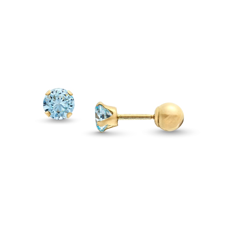 Child's 4.0mm Light Cubic Zirconia Solitaire Stud Earrings in 14K Gold|Peoples Jewellers