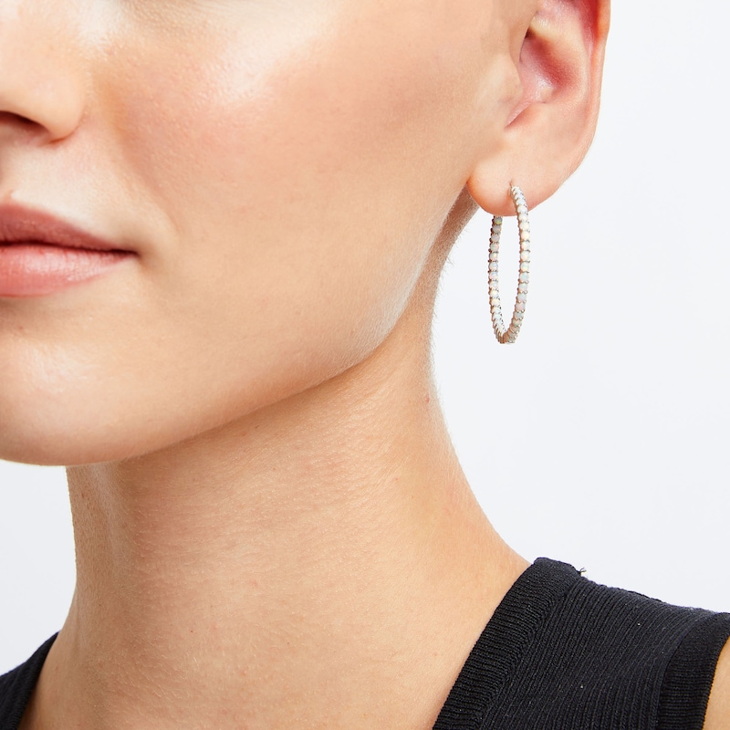 Lab-Created Opal Inside-Out Hoop Earrings in Sterling Silver|Peoples Jewellers
