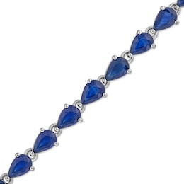Sideways Pear-Shaped Blue Sapphire Bracelet in 10K White Gold - 7.25&quot;
