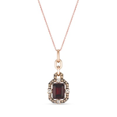 Le Vian® Emerald-Cut Raspberry Rhodolite Garnet® and 0.45 CT. T.W. Diamond Pendant in 14K Strawberry Gold™