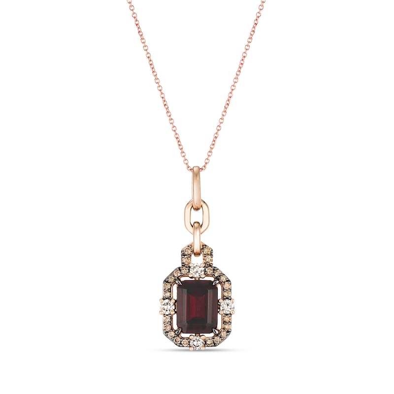 Le Vian® Emerald-Cut Raspberry Rhodolite Garnet® and 0.45 CT. T.W. Diamond Pendant in 14K Strawberry Gold™|Peoples Jewellers