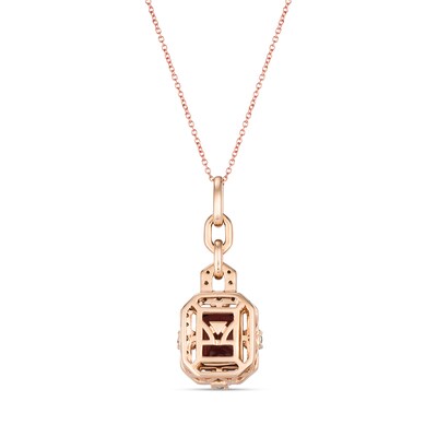 Le Vian® Emerald-Cut Raspberry Rhodolite Garnet® and 0.45 CT. T.W. Diamond Pendant in 14K Strawberry Gold™