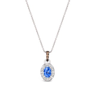 Le Vian® Oval Blueberry Sapphire™ and 0.08 CT. T.W. Diamond Frame Pendant in 14K Vanilla Gold™