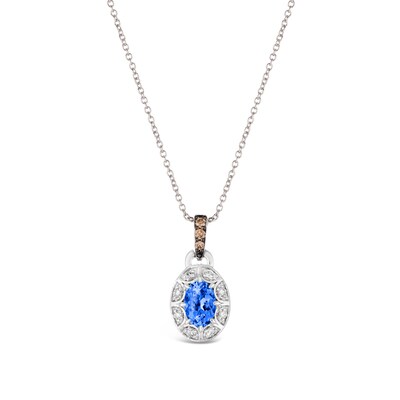 Le Vian® Oval Blueberry Sapphire™ and 0.08 CT. T.W. Diamond Frame Pendant in 14K Vanilla Gold™