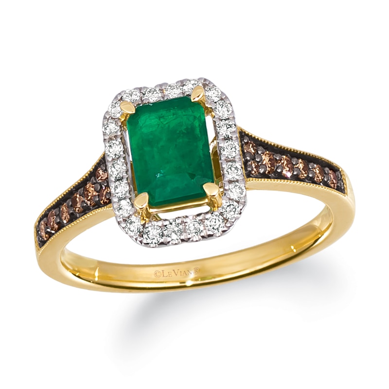 Le Vian® Costa Smeralda Emeralds™ and 0.32 CT. T.W. Diamond Frame Vintage-Style Ring in 14K Honey Gold™|Peoples Jewellers