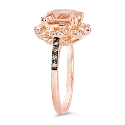 Le Vian® 9.0mm Peach Morganite™ and 0.24 CT. T.W. Diamond Floral Scallop Frame Ring in 14K Strawberry Gold™