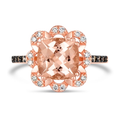 Le Vian® 9.0mm Peach Morganite™ and 0.24 CT. T.W. Diamond Floral Scallop Frame Ring in 14K Strawberry Gold™