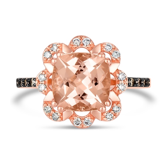 Le Vian® 9.0mm Peach Morganite™ and 0.24 CT. T.W. Diamond Floral Scallop Frame Ring in 14K Strawberry Gold™