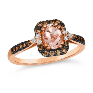 Le Vian® Oval Peach Morganite™ and 0.25 CT. T.W. Diamond Frame Tri-Sides Ring in 14K Strawberry Gold™