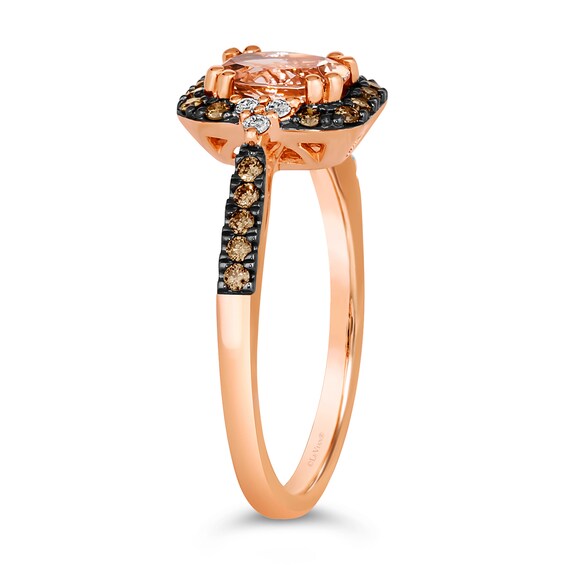 Le Vian® Oval Peach Morganite™ and 0.25 CT. T.W. Diamond Frame Tri-Sides Ring in 14K Strawberry Gold™