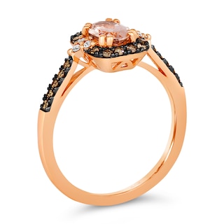 Le Vian® Oval Peach Morganite™ and 0.25 CT. T.W. Diamond Frame Tri-Sides Ring in 14K Strawberry Gold™