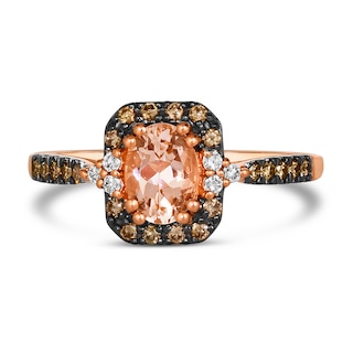 Le Vian® Oval Peach Morganite™ and 0.25 CT. T.W. Diamond Frame Tri-Sides Ring in 14K Strawberry Gold™