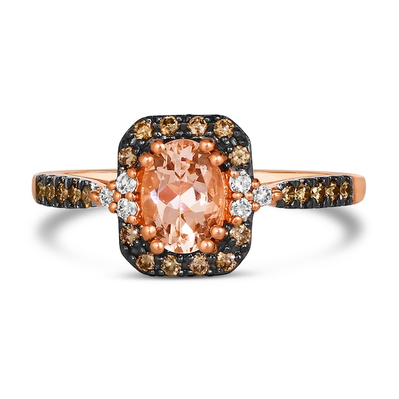 Le Vian® Oval Peach Morganite™ and 0.25 CT. T.W. Diamond Frame Tri-Sides Ring in 14K Strawberry Gold™