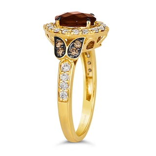 Le Vian® Oval Chocolate Quartz™ and 0.57 CT. T.W. Diamond Ornate Frame Ring in 14K Honey Gold™