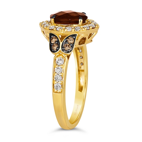 Le Vian® Oval Chocolate Quartz™ and 0.57 CT. T.W. Diamond Ornate Frame Ring in 14K Honey Gold™