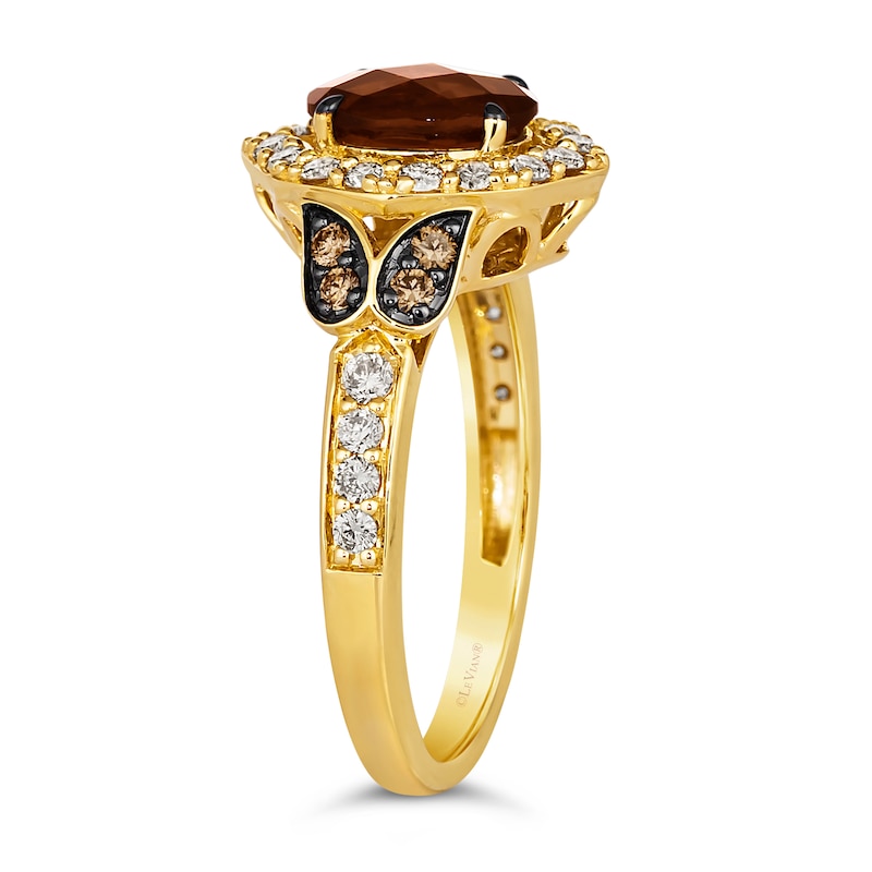 Le Vian® Oval Chocolate Quartz™ and 0.57 CT. T.W. Diamond Ornate Frame Ring in 14K Honey Gold™|Peoples Jewellers