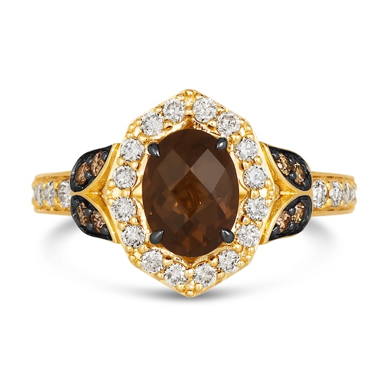 Le Vian® Oval Chocolate Quartz™ and 0.57 CT. T.W. Diamond Ornate Frame Ring in 14K Honey Gold™