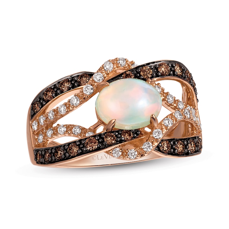 Le Vian® Sideways Oval Neopolitan Opal™ and 0.57 CT. T.W. Diamond Open Intertwined Ring in 14K Strawberry Gold™|Peoples Jewellers