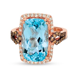 Le Vian® Elongated Cushion-Cut Ocean Blue Topaz™ and 0.52 CT. T.W. Diamond Frame Ring in 14K Strawberry Gold™