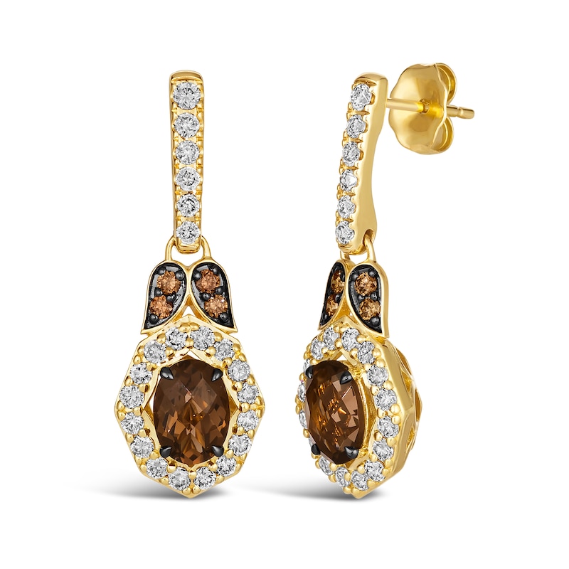 Le Vian® Oval Chocolate Quartz™ and 0.92 CT. T.W. Diamond Ornate Frame Drop Earrings in 14K Honey Gold™|Peoples Jewellers