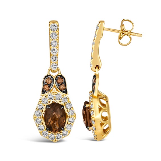 Le Vian® Oval Chocolate Quartz™ and 0.92 CT. T.W. Diamond Ornate Frame Drop Earrings in 14K Honey Gold™