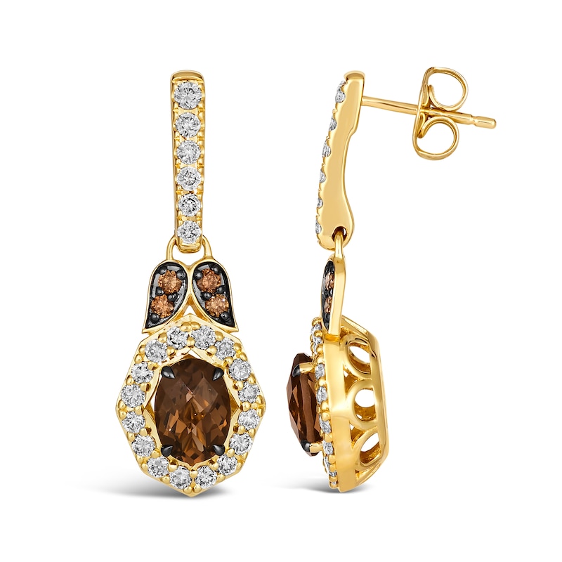 Le Vian® Oval Chocolate Quartz™ and 0.92 CT. T.W. Diamond Ornate Frame Drop Earrings in 14K Honey Gold™|Peoples Jewellers