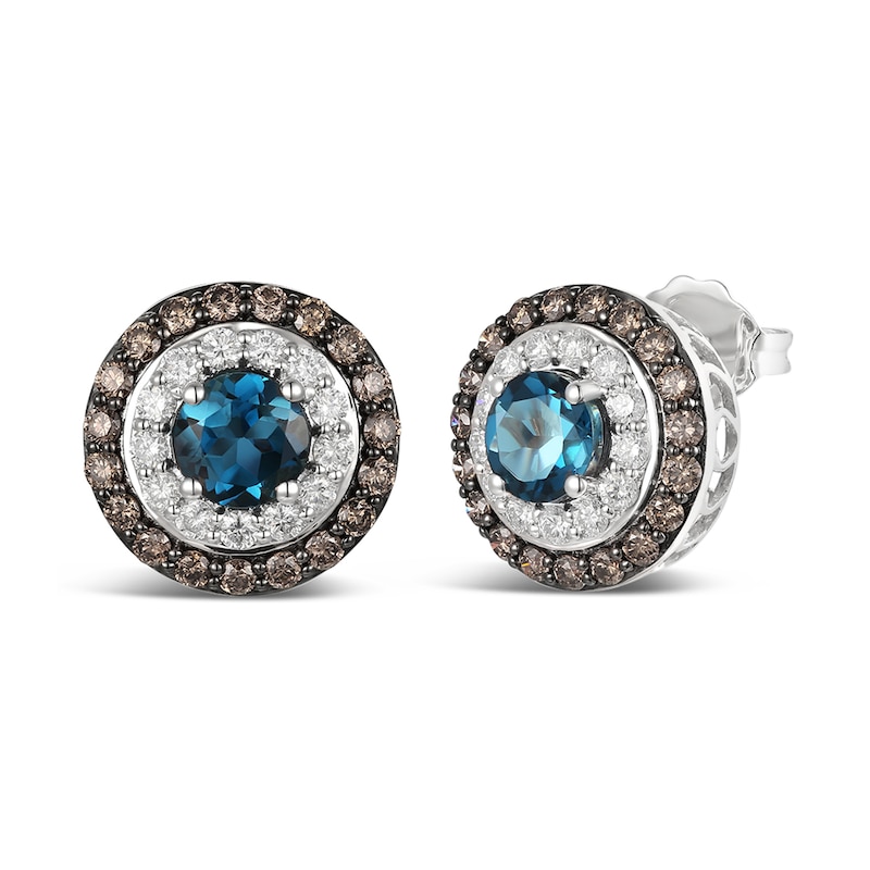 Le Vian® Deep Sea Blue Topaz™ and 0.92 CT. T.W. Diamond Frame Stud Earrings in 14K Vanilla Gold™|Peoples Jewellers