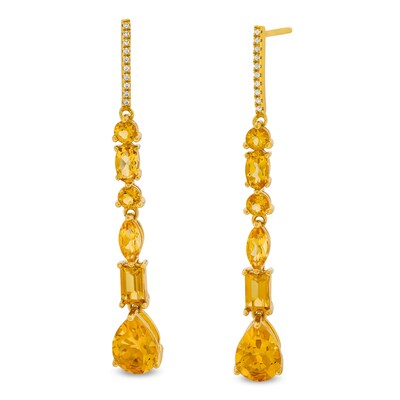 Faceted Multi-Shaped Citrine and White Lab-Created Sapphire Dangle Drop Earrings in Sterling Silver with 14K Gold Plate