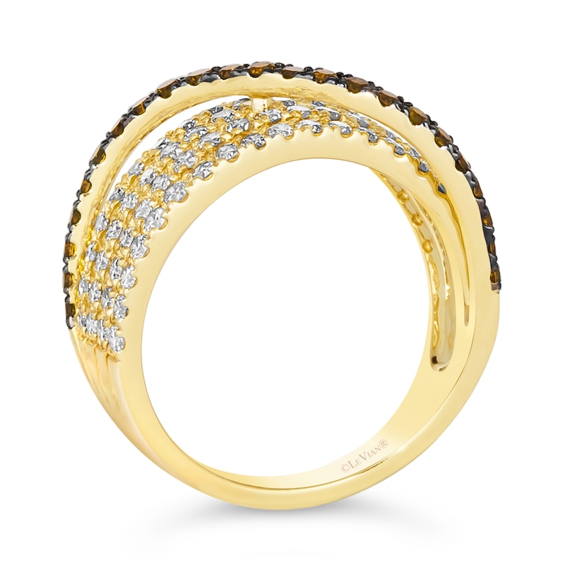 Le Vian® 1.59 CT. T.W. Diamond Slant Multi-Row Split Shank Ring in 14K Honey Gold™|Peoples Jewellers