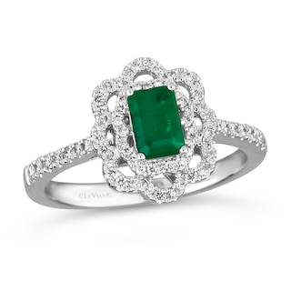 Le Vian® Oval Costa Smeralda Emeralds™ and 0.30 CT. T.W. Diamond Floral Frame Ring in Platinum