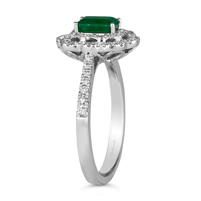 Le Vian® Oval Costa Smeralda Emeralds™ and 0.30 CT. T.W. Diamond Floral Frame Ring in Platinum