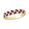 Marquise-Cut Lab-Created Ruby and 0.19 CT. T.W. Diamond Flower Petal Band in Sterling Silver with 14K Gold Plate