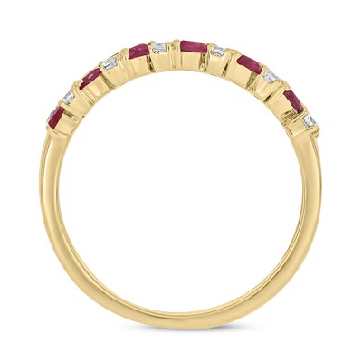 Marquise-Cut Lab-Created Ruby and 0.19 CT. T.W. Diamond Flower Petal Band in Sterling Silver with 14K Gold Plate