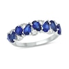 Thumbnail Image 0 of Pear-Shaped Blue Lab-Created Sapphire and 0.19 CT. T.W. Diamond Zig-Zag Band in Sterling Silver