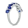 Thumbnail Image 1 of Pear-Shaped Blue Lab-Created Sapphire and 0.19 CT. T.W. Diamond Zig-Zag Band in Sterling Silver