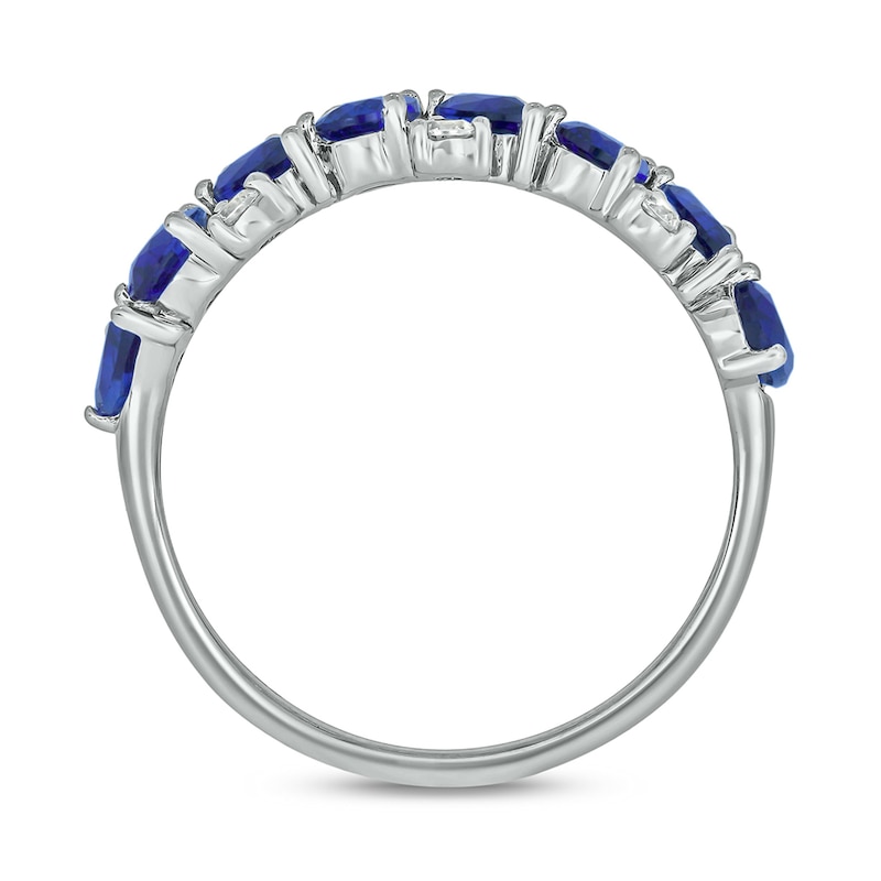 Pear-Shaped Blue Lab-Created Sapphire and 0.19 CT. T.W. Diamond Zig-Zag Band in Sterling Silver|Peoples Jewellers