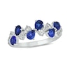 Thumbnail Image 0 of Pear-Shaped Blue Lab-Created Sapphire and 0.30 CT. T.W. Diamond Alternating Bows Band in Sterling Silver