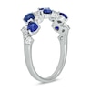 Thumbnail Image 1 of Pear-Shaped Blue Lab-Created Sapphire and 0.30 CT. T.W. Diamond Alternating Bows Band in Sterling Silver