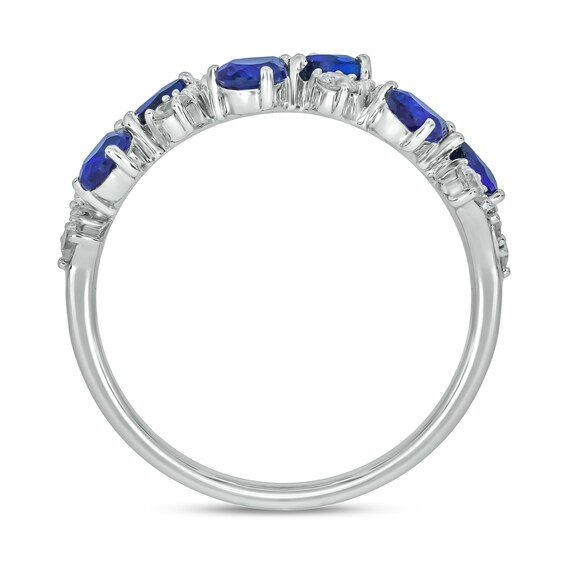 Pear-Shaped Blue Lab-Created Sapphire and 0.30 CT. T.W. Diamond Alternating Bows Band in Sterling Silver