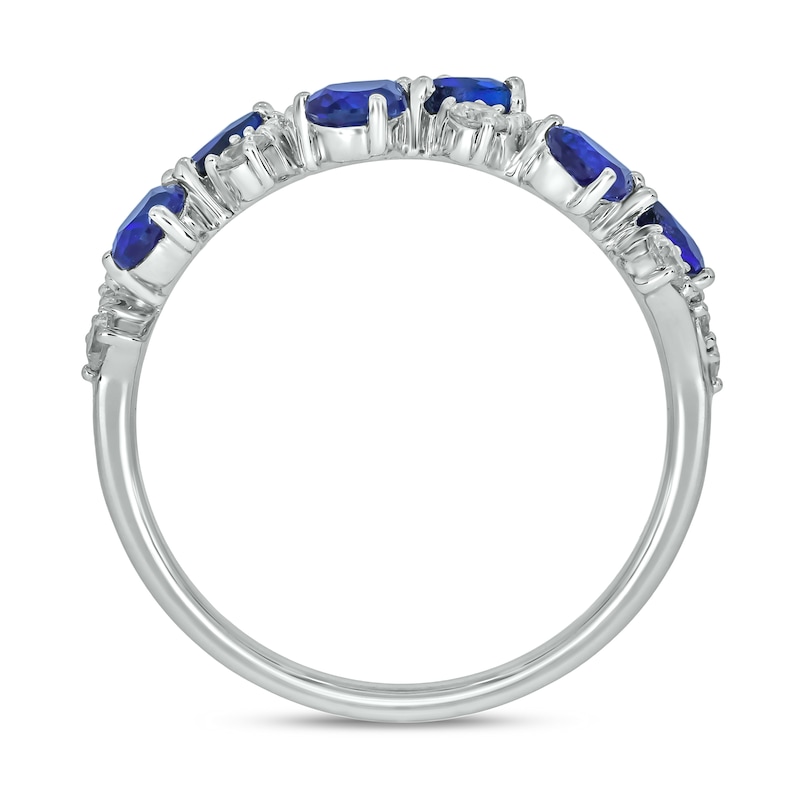 Pear-Shaped Blue Lab-Created Sapphire and 0.30 CT. T.W. Diamond Alternating Bows Band in Sterling Silver