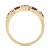 Pear-Shaped Lab-Created Ruby and 0.23 CT. T.W. Diamond Wavy Band in Sterling Silver with 14K Gold Plate