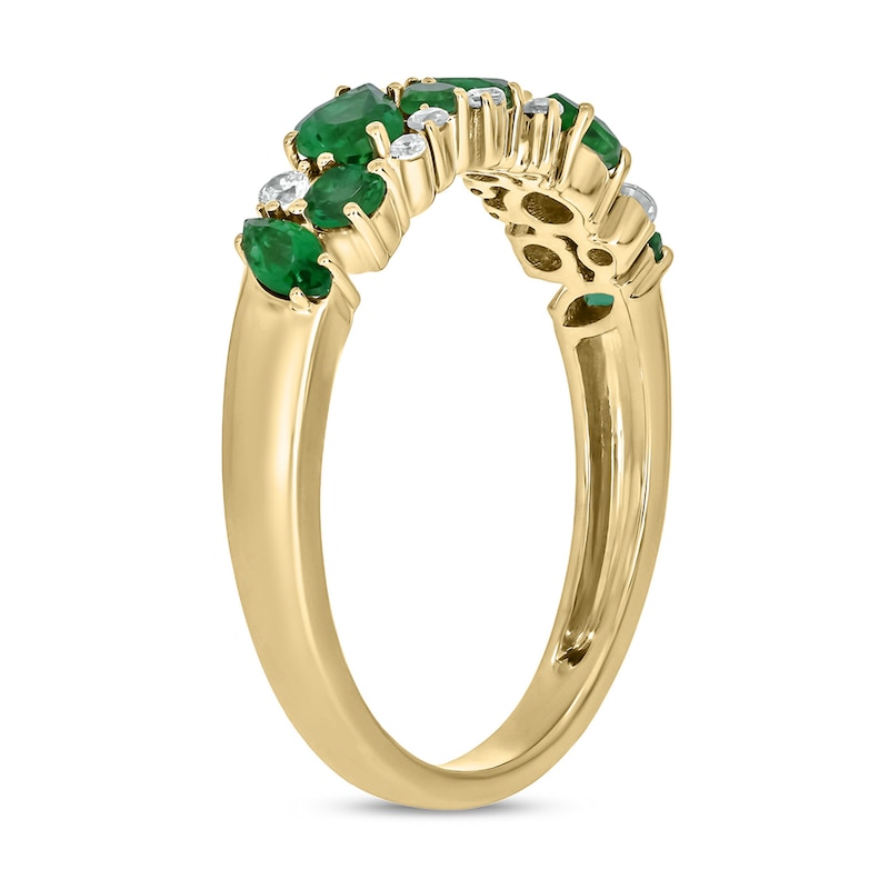 Multi-Shaped Lab-Created Emerald and 0.088 CT. T.W. Diamond Band in Sterling Silver with 14K Gold Plate|Peoples Jewellers