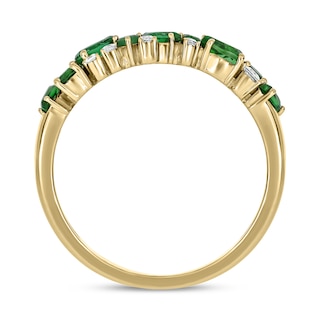 Multi-Shaped Lab-Created Emerald and 0.088 CT. T.W. Diamond Band in Sterling Silver with 14K Gold Plate