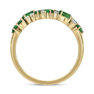 Multi-Shaped Lab-Created Emerald and 0.088 CT. T.W. Diamond Band in Sterling Silver with 14K Gold Plate