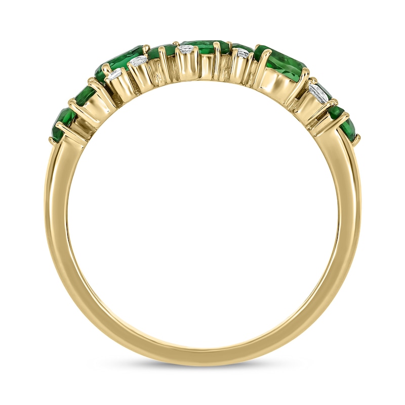 Multi-Shaped Lab-Created Emerald and 0.088 CT. T.W. Diamond Band in Sterling Silver with 14K Gold Plate|Peoples Jewellers